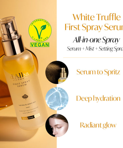 d'Alba Italian White Truffle Vegan Gift for HER, First Spray Serum & Nourishing Serum in Hand Cream Gift Set