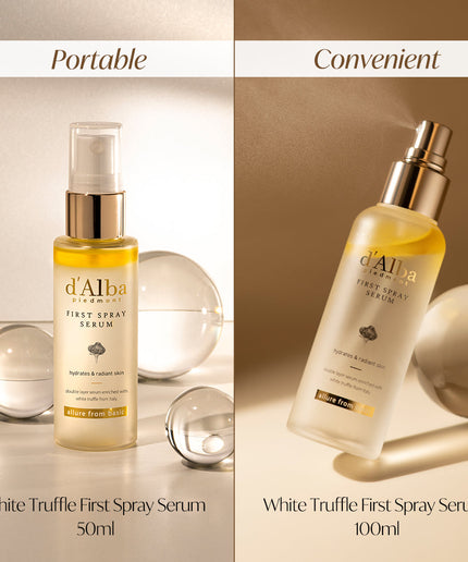 d'Alba Italian White Truffle Vegan Gift for HER, First Spray Serum Full Size & Travel Size & Pouch, Facial Mist Gift Set