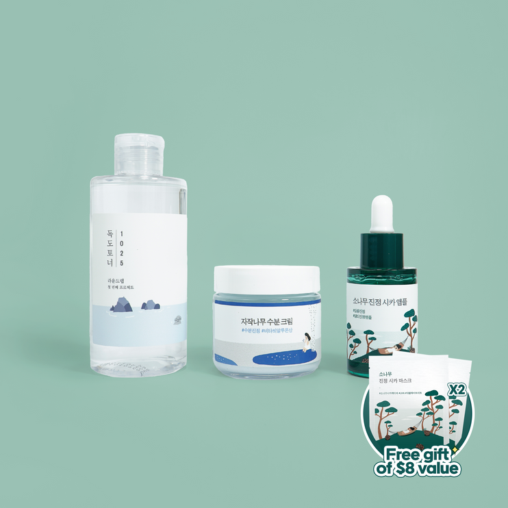 Dokdo Toner 200ml + Pine Cica Ampoule + Birch Cream Bundle + GIFT